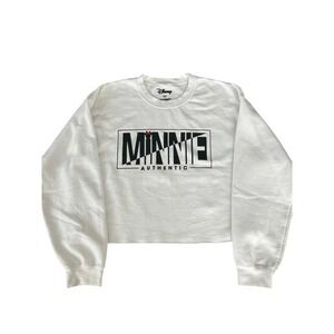 Disney‎ Minnie Mouse Authentic Cropped Sweatshirt White Pullover Top - Women's